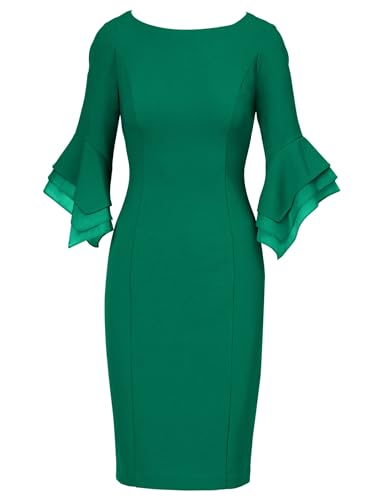 Image of Adrianna Papell Stretch Knit Crepe Sheath Dress with Tiered Organza Bell Sleeve