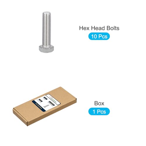 Image of METALLIXITY Hex Head Bolts (5 /8-11 x 2-1 /2 inch) 10Pcs, 304 Stainless Steel 18-8, Fully Threaded, External Hex Drive, Plain Finish, Hex Head Screw Bolt, Silver