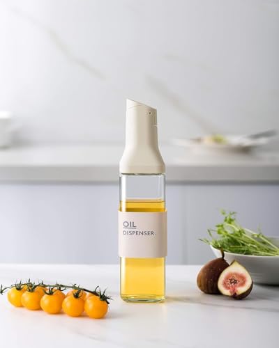 Image of Glass Oil Dispenser 500ml with Auto Flip Lid for Kitchen, Vinegar, Olive Oil, Soy Sauce | Leak-Proof Borosilicate Bottle, Measuring Scale, Non-Drip Spout & BPA-Free (Multicolor)