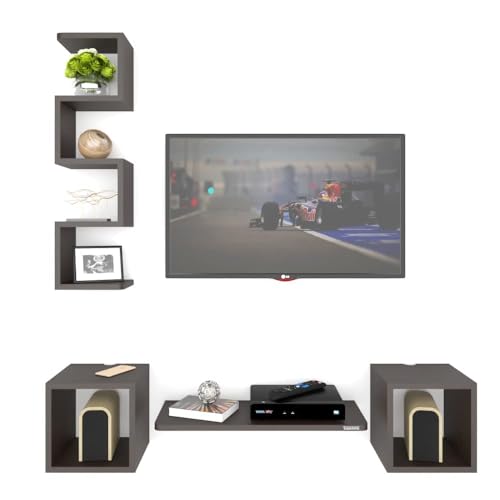 Image of ESTANTERIA Tv Unit Wall Mounted Engineered Wood TV Unit, TV Cabinet for Wall, TV Stand for Wall, TV Stand Unit Wall Shelf for Living Room, Set Top Box Wall Display Rack Stand(Standard Wenge)