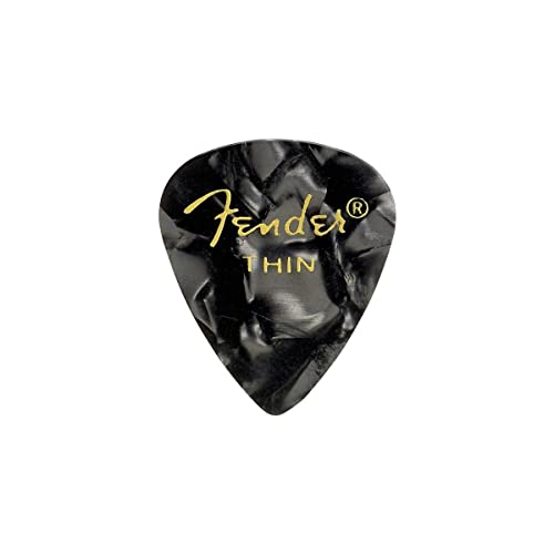 Image of Fender Premium Celluloid Guitar Picks 351 Shape, Black Moto, Thin, 12-Pack