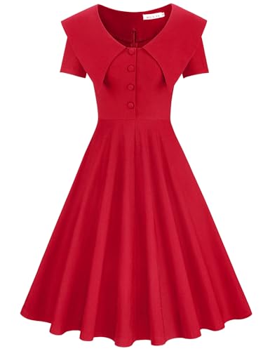 MUXXN Women's Vintage Style Peter Pan V Neck Cocktail Party Big Swing Dress