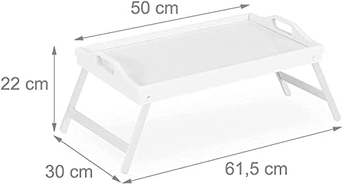 Unibos Natural Bamboo Wood Foldable Legs Multipurpose Breakfast in Bed Serving Lap Raised Edge Tray Laptop Desk Snack Tray (White)
