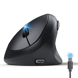 TECKNET Ergonomische Maus Bluetooth, Wiederaufladbar Maus Kabellos mit 3 Gerät (BT 5.0/3.0 + 2.4G), 6 Tasten, 4800 DPI Leise Vertikale Funkmaus für Laptop, Computer, iPad, Mac, Windows