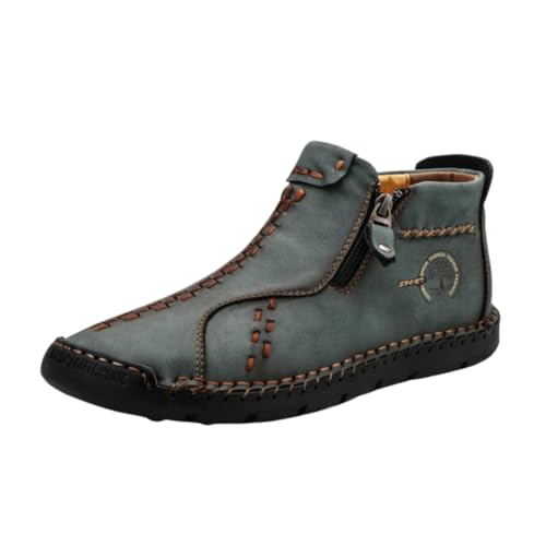 Men's Ankle Boots with Zipper - Vintage Style, Stitched Design, Rubber Sole, Round Toe, All-Season Casual Shoes