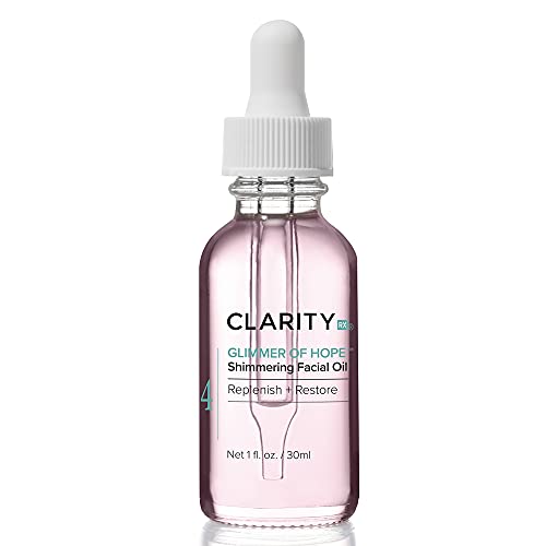 ClarityRx Glimmer of Hope Shimmering Restorative Face Oil, Natural Plant-Based Moisturizing Facial Treatment with Coconut, Rose & Jojoba for Dry & Aging Skin (1 fl oz)