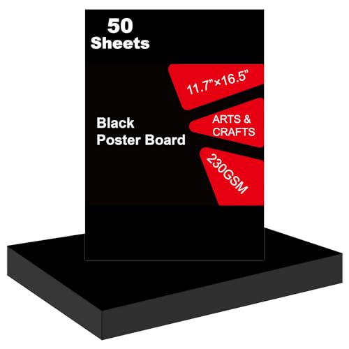 Image of 50 Pcs Black Poster Board 11.7 x 16.5 Poster Paper, ROOKEA Vision Boards Posterboard Bulk for School Projects Classroom Arts Craft Presentations Drawing Scrapbooking Blank Graphic Display