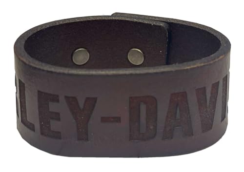 Harley-Davidson Mens Embossed H-D Leather Cuff Bracelet Wristband (S/M) Brown