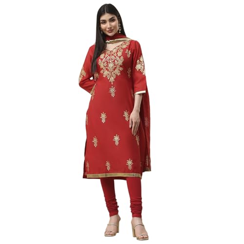 Image of BIBA Women Poly Chanderi Straight Printed Suit Set