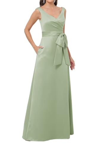 Fivsole Satin Mother of The Bride Dresses for Women Long A-Line Formal Evening Gowns with Bow