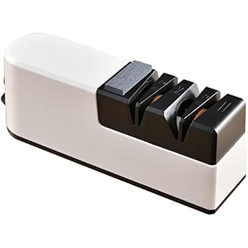 包丁研ぎ器 携帯用電働研ぎ器家庭用手掛砥石ハサミ一合砥石キッチンで素早く刃を切ります (白と黒)