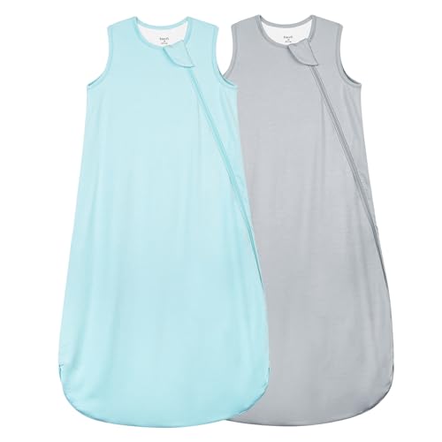 Image of Supersoft Rayon Made from Bamboo Sleep Sack 3-6 Months Newborn Sleep Sack 0-3 Months 0.5 Tog Baby Wearable Blanket with 2-Way Zipper Summer Unisex Sleeping Bag for Babies (2 Pack) Blue & Gray