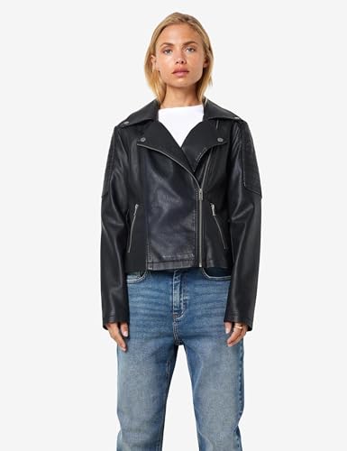 Noisy May Women's Faux Leather Coat Motorcycle Outerwear Long Sleeve Shacket PU Coated NMREBEL