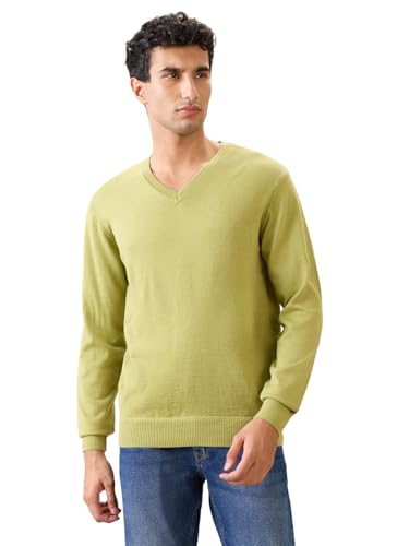 Image of Raymond Men Full Sleeve Regular Fit Solid Pattern Merino Wool Acrylic Blend V Neck V Neck Casual Sweater