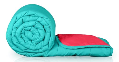 Zinnia Ultra Soft Microfibre Reversible Comforter- Single 150 X 230 Cm, Red and Bright Aqua., 200 TC(Solid - Vibrant)