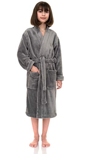 Towelselections Girls Robe, Kids Plush Kimono Soft Fleece Bathrobe Size 4 Sharkskin #TOP2