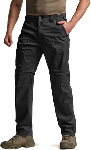 Image of CQR Men's Convertible Cargo Tactical Pants, Water Resistant Outdoor Hiking Pants, Zip Off Lightweight Stretch Work Pants