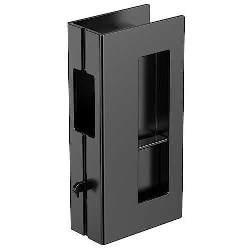 WOFADA Privacy Pocket Door Pull with Lock, Wooden Sliding Door Handle for 1-3/8”Thickness Door Replace Old Or Damaged Pocket Door Hardware (Matt Black)