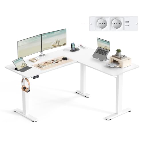 VASAGLE Höhenverstellbarer Schreibtisch elektrisch, L-förmiger...