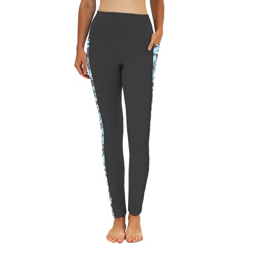Private Island Women Upf 50+ Side Pockets Long Leggings Pants Swim Beach Swimsuit Rash Guard Bathing Bottom (Xxxl, Grey Blue-Rllp) #TOP1