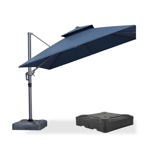 PURPLE LEAF 10 FT Cantilever Patio Umbrella Outdoor Umbrella with 220lbs Base Large Square Windproof Offset Umbrella for Pool Deck Garden, Ocean Slate