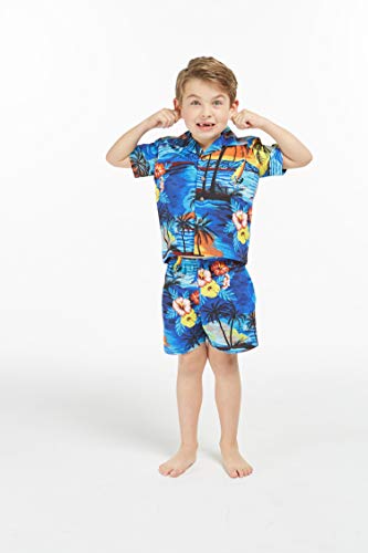 Image of Hawaii Hangover Family Matching Hawaiian Clothes, Sunset Blue | Family matching Hawaiian outfits, Sunset Blue, 100% cotton, machine washable, tropical floral print, luaus, cruises