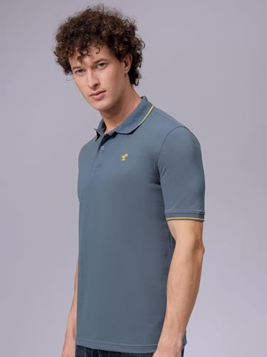 Image of The Indian Garage Co Men Slim Fit Solid Polo Neck Half Sleeves Tshirt