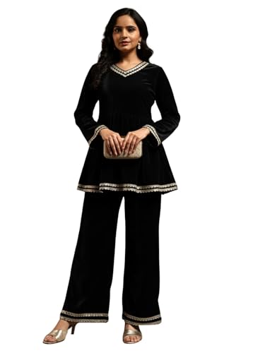 Image of Leriya Fashion Velvet Kurti Set for Woman | Short Kurti for Women | Co ord Set for Women Stylish Party Suit | Ethnic Office Everyday Wear & Casual Look | A Line Kurta Set for Woman