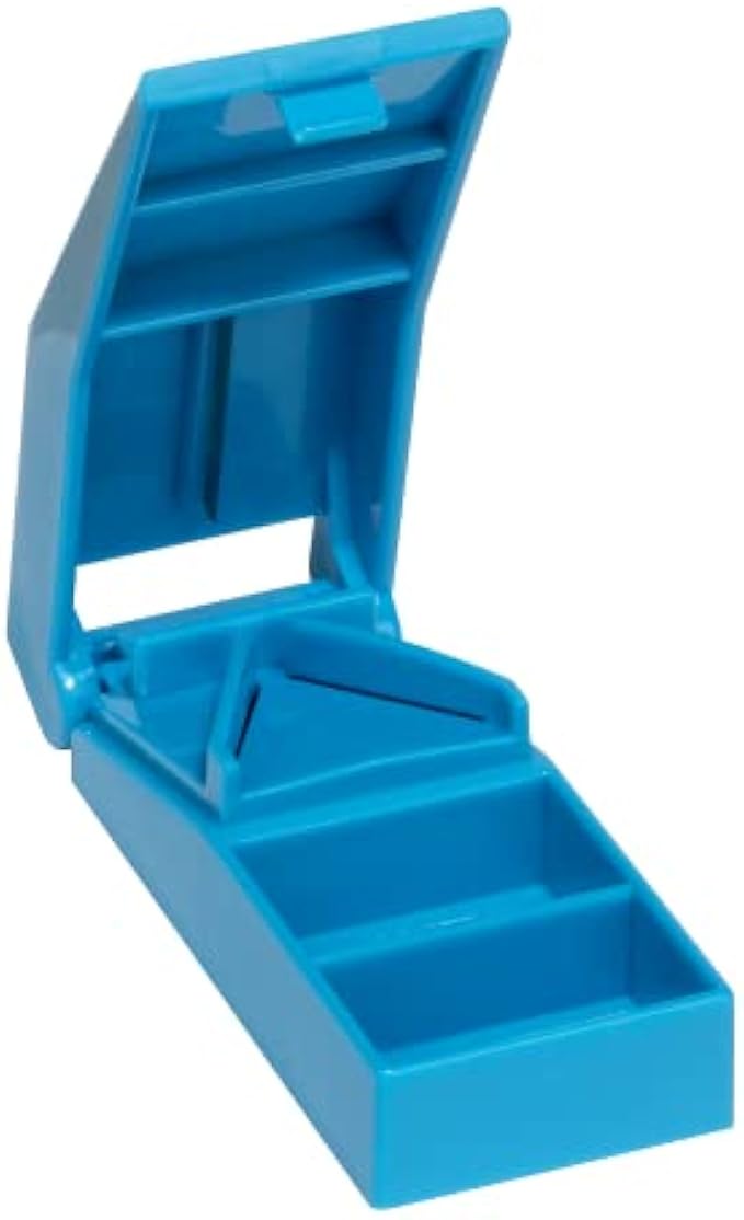 Acu-Life Pill Cutter and Splitter, Cuts Pills, Vitamins, Tablets, Stainless Steel Blade, Includes Storage Container, Color may vary