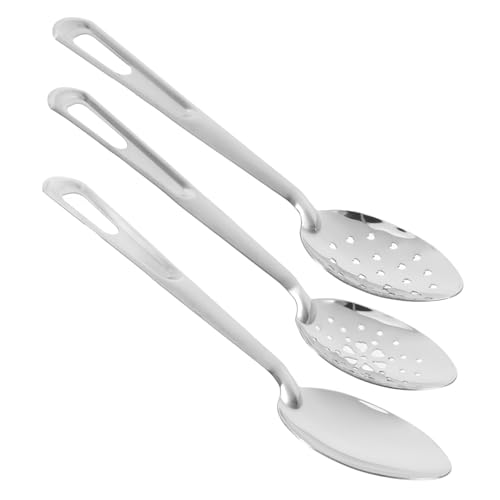 MUCKLILY Ergonomic Stainless Steel Cutlery Set Slotted Serving Spoons for Cooking Buffets Hotels Efficient Serving Utensils