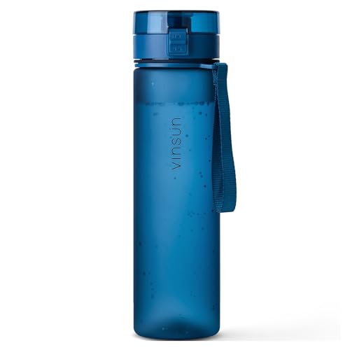 VINSUN Trinkflasche 1L dunkel blau - auslaufsicher, Kohlensäure geeignet, BPA frei, Tritan, Einhandbedienung - Leichte Wasser Flasche für Sport, Schule, Uni, Fahrrad