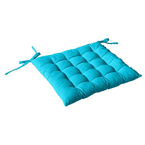 Enjoy Home, Galette de Chaise piquée, Turquoise, carré 38x38cm, 100% Coton, Attache par Nouettes, Idéal pour Une Assise Confortable, Collection Panama