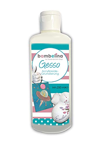 bambelina Gesso, 250ml, gebrauchsfertig, wasserlöslich, lösungsmittelfrei, licht-und alterungsbeständig, Universalgrundierung für Leinwände, Stein, Gipsabdruck, Holz, Pappe, Deutsches Produkt Cover