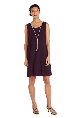 Image of R&M Richards Women's Elegant 2-Piece Shift Dress with Pleated Shimmer Duster Jacket for Mother of the Bride, Cocktail Attire