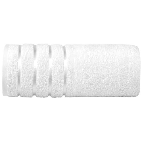 Image of Elegant Comfort 100% Turkish Cotton 4 Lines Viscose Stripe Jumbo Bath Towel - Hotel Spa Quality Extra Large 35 x 70 Inch Bath Towel Ultra Soft, Super Absorbent Quick Dry Large Bath Towel, White