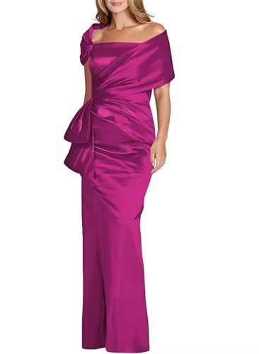 Satin Mother of The Bride Dress for Wedding Off Shoulder Mermaid Formal Evening Gown Ruched Wedding Guest Dress