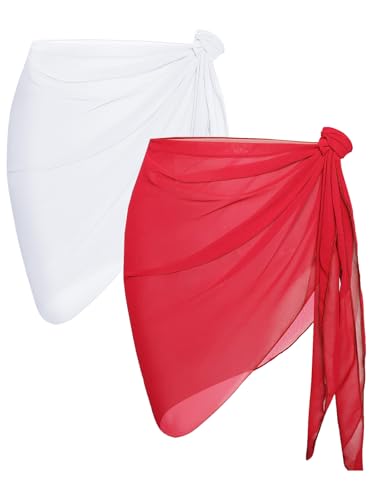 Image of CHICGAL 2 Pieces Women Beach Sarong Bathing Suit Wrap Skirt Sheer Bikini Swimsuit Cover Ups for Swimwear