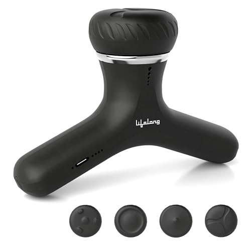 Image of Lifelong Flathead Massager | Body Massager for Pain Relief | 4 Specialized Heads for Targeted Therapy | 4 Speed Levels | Full Body Electric Percussion Massager for Adults & Children | Black