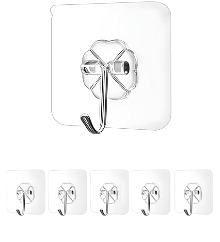 Image of MAPPERZ Self Adhesive Wall Hooks /Heavy Duty Sticky Hooks for Hanging /Waterproof Transparent Adhesive Hooks - 10 Kg Max Weight (Pack of 5)