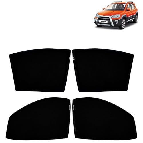 Image of KINGSWAY Car Sun Shade Curtains Only Compatible with Toyota Etios Cross (2014 to 2020) | Z-Black Fix-Type (Non-Magnetic) | UV & Heat Protection | Pack of 4 Pcs