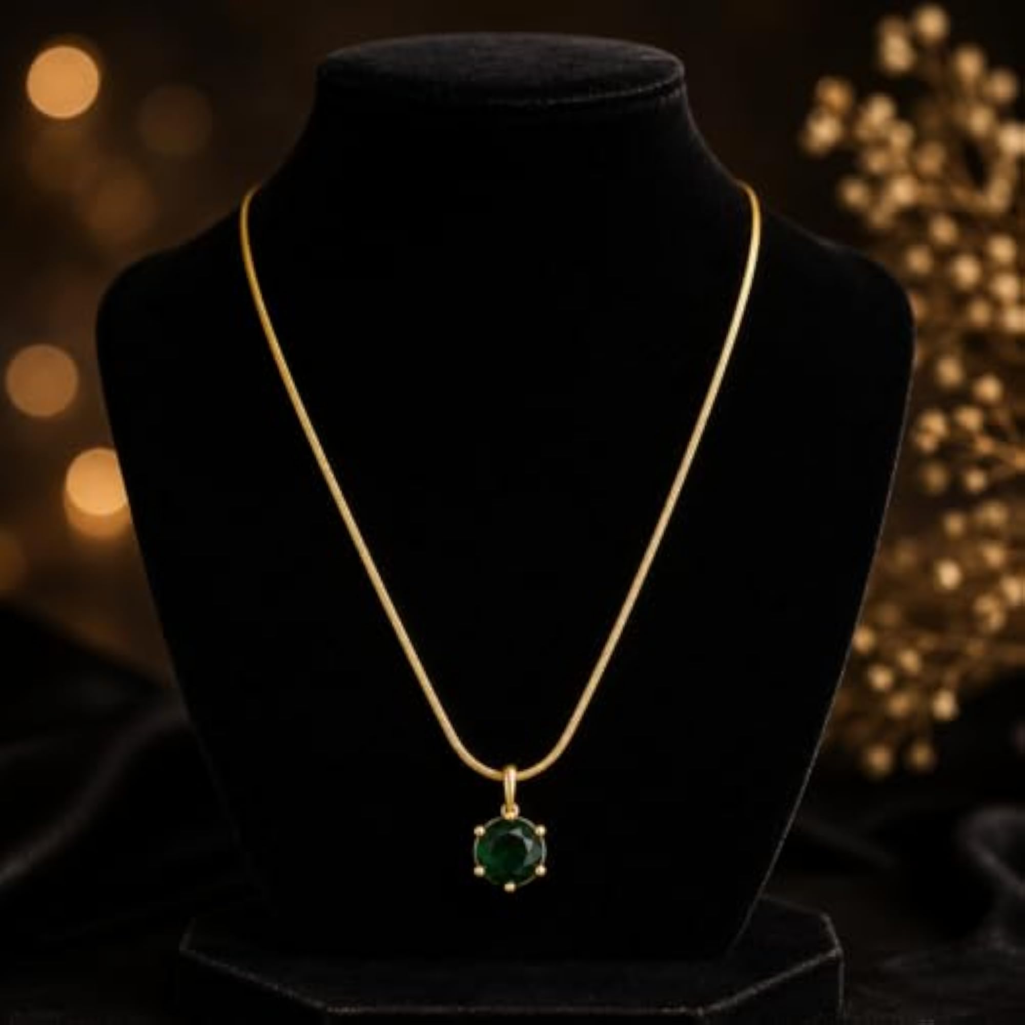 Women's Round Emerald Green Crystal Pendant Necklace