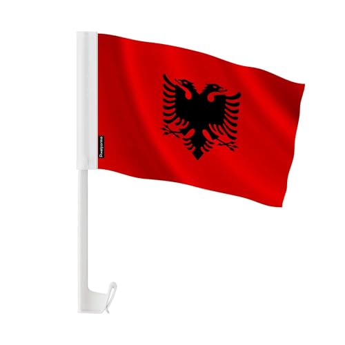 Drapeau voiture Albanie anti-effilochage en polyester 30x45cm pour défilé serein - Lot de 10