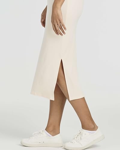 Image of Real Essentials 3 Pack: Women's Ribbed Knit Sleeveless Crew Neck Tank Casual Midi Shift Dress with Slit