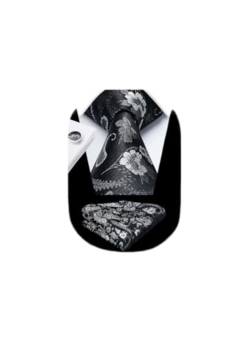 Image of Enlision Ties for Men Floral Tie Handkerchief Cufflinks Set Formal Flower Classic Mens Necktie & Pocket Square Wedding