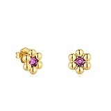 TOUS Pendientes Cortos para Mujer con Motivo de Flor con Baño de Oro 18 Kt sobre Plata de Primera Ley y Rodolita, Colección Tous Sugar Party