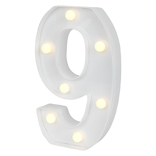 Image of Restaurantware Illumify 7.1 x 1.2 x 8.7 Inch Light Up Number 1 Durable Marquee LED Light - Number 9 Touchproof White Plastic Party Light Keyhole Slot For Parties Weddings Or Special Events