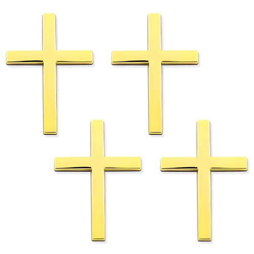 Image of 4PCS Metal Christian Cross Emblem Stickers, 2.5x1.8in 3D Jesus Christ Auto Emblem Badge Decal, Self-Adhesive Styling Cross Decal Decoration for Trunk Tailgate Side Fender (Golden)