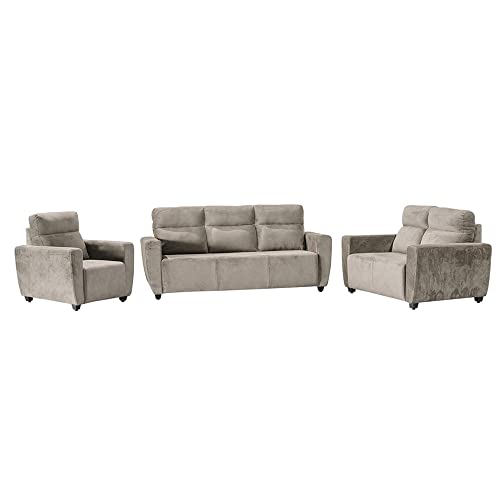Image of Wakefit Sofa Set | 3 Year Warranty | Sofa 6 Seater, 6 Seater Sofa for Living Room, Wooden Sofa Set, Sofa Set 3+2+1 Seater - Belize(Fabric-Velvet : Stone)