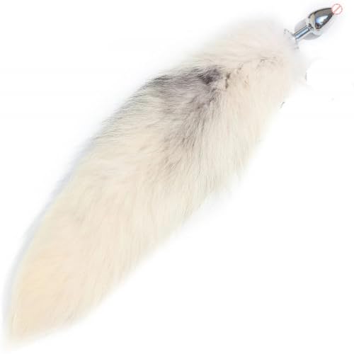 Image of VOREX Moi Stainless Steel White Fur Fox Tail | Premium Manual Wellness Accessory | Soft Faux Fur Tail with Stainless Steel Handle | Lightweight, Portable & Durable Design | Unisex | White
