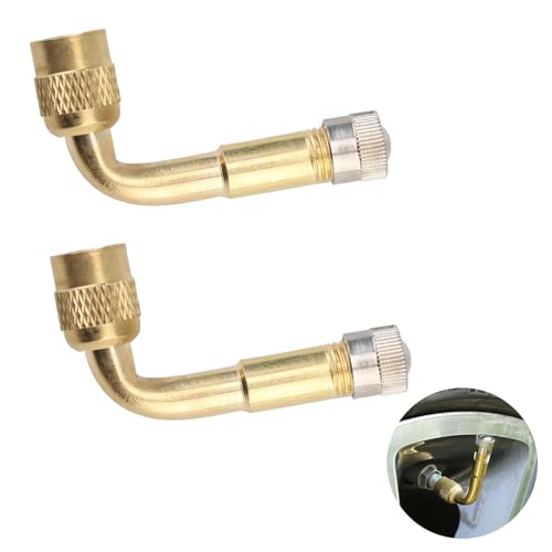 2 Pcs Adaptador Extensor Valvula Neumatico, Unidades de Extensión de Válvula de 90 Grados Prolongadores Latón, Extensiones de Válvulas Acodadas Prolongador Válvula de Rueda de Ángulo para Neumáticos